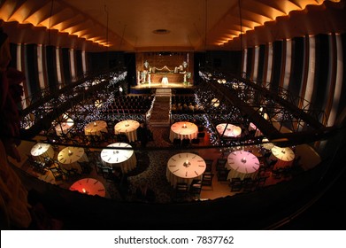 Dinner Theater In Evening Light Before A Performance. Fisheye View.