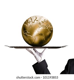 Dinner Tray World Globe Gold