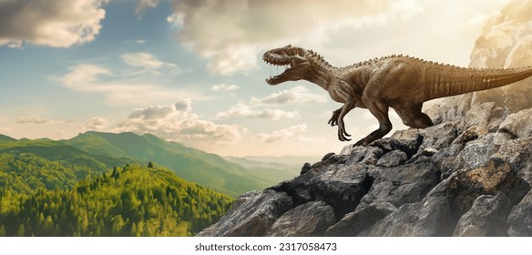 Dinosaur On Top Of Mountain Rock