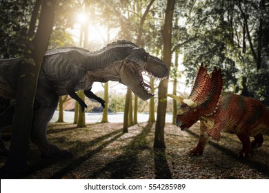 Dinosaur Scene Of The Two Dinosaurs Fighting 