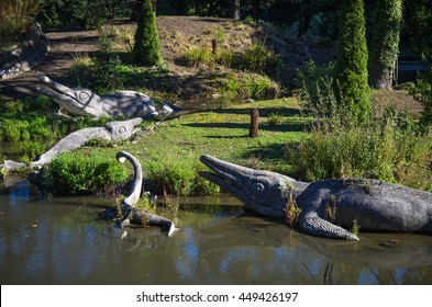 Dinosaur Statues In Crystal Palace Park, London