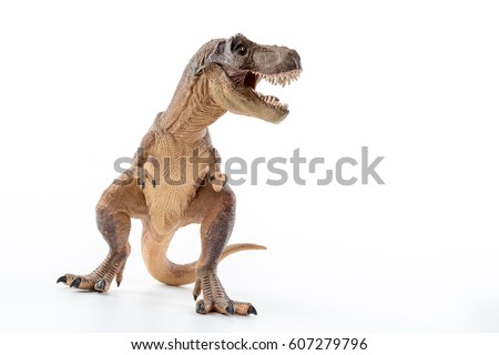 Dinosaur Tyrannosaurus Rex with open mouth in attack position - white background