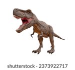 Dinosaur Tyrannosaurus Rex or T Rex Opening its mouth to roar and chasing with ferocity isolated on white background