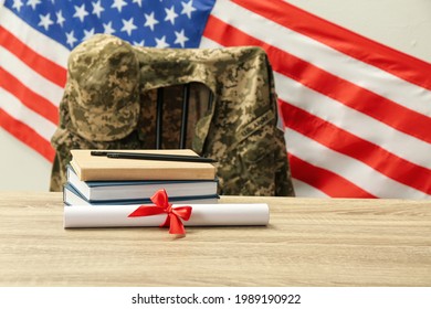 Diploma Books Soldier Uniform Near Flag Stock Photo 1989190922 ...