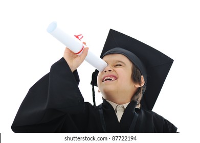Diploma graduating little student kid, successful elementary school