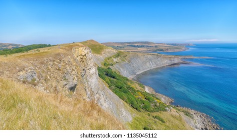 Dipping Beds Of Portland Limestone At Gad Cliff On Droset's Jurassic Coast In South-west England. 