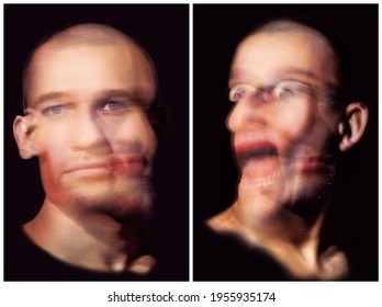 Diptych Contemporary Portrait Of A Man On Black Background Looks Like Francis Bacon Art