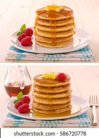 Diptych Pancakes With Syrup