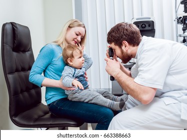 Direct Ophthalmoscopy. Retinal Examination. Fundoscopy. Child Vision Test In Clinic