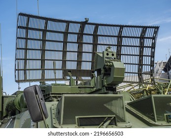 Directed Energy Weapon. Microwave Gun. Fragment Military Vehicle. Radar Equipment. Microwave Gun On Roof Armored Vehicle. Car With Antenna On Roof. Radar Military Equipment. Microwave Weapon Modern