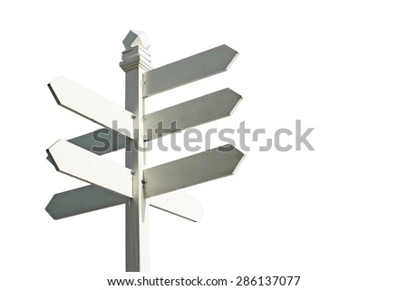 direction sign with blank spaces for text isolated on white background