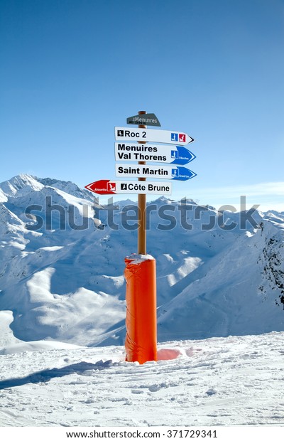 A\
direction sign in european ski resort at altitude\
2690.