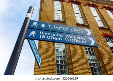 Direction Sign Of The Thames Path In London, UK