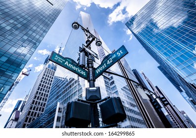 Direction signs in New York at intersection