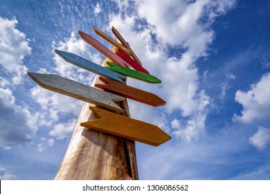 Direction Signs on blue sky, Many blank direction road sign - Shutterstock ID 1306086562