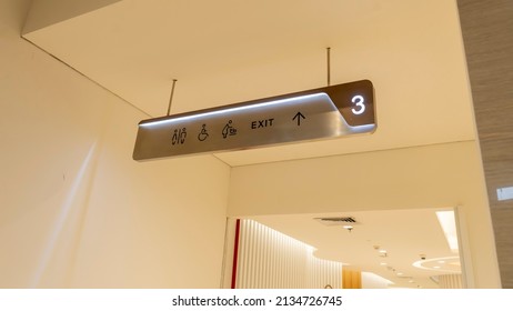 Directional Sign Board In A Mall  Or Building. Low Perspective.