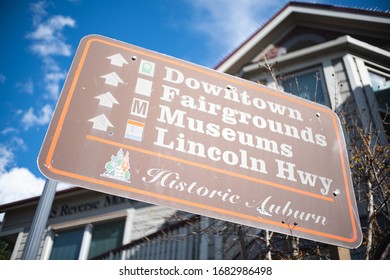 Directional sign for Historic Auburn, California. March 19, 2020