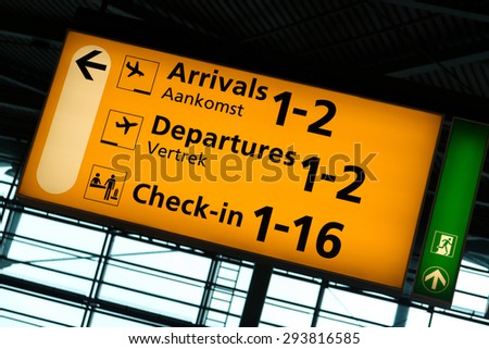 Directional sign inside Schiphol International Airport, Amsterdam