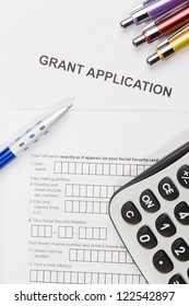 Directly Above Photograph Of A Grant Application.