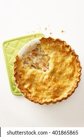 Directly Above Shot Of Chicken Pot Pie Over White Background