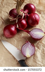 Directly Above Shot Of Red Onion Cut In Half 