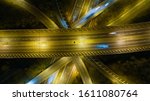 Directly Overhead shot of a freeway junction in the UK at Night