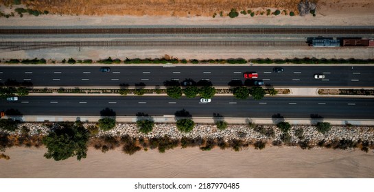 Directly Overhead Shot Of A Road In Los Angeles During The Day