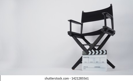 director chair with Clapper board or movie slate.it use in video production or movie and cinema industry. It's put on white background.