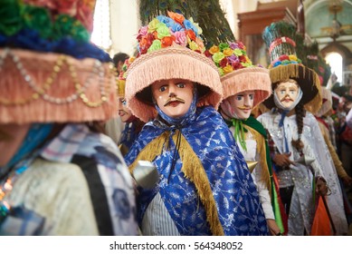 Diriamba, Nicaragua - January 4, 2017:people In Big Colorful Mask Dancing National Dance In Nicaragua