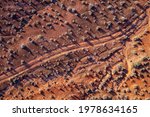 dirt desert road in San Rafael Swell area, Utah - aerial view