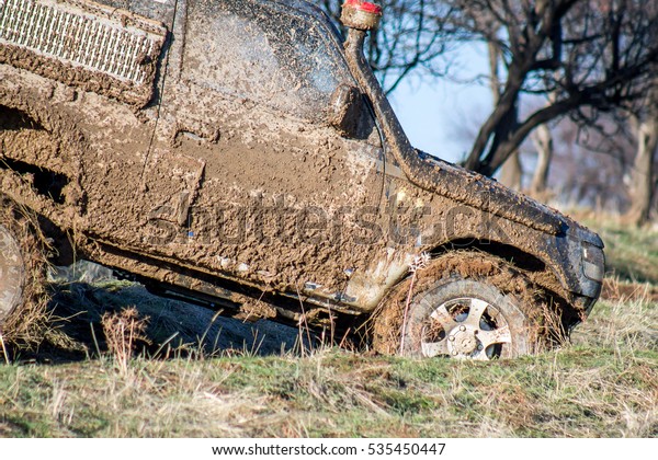 dirt on the car after\
rally