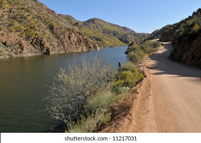 Dirt Road Along The Salado River, Apache Trail, Northeast Of Phoenix, Arizona