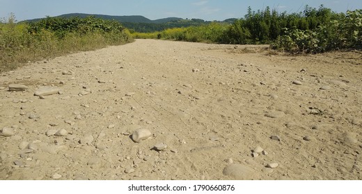 Dirt road between two fields