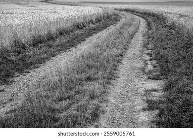 Dirt road in the landscape in black and white - Powered by Shutterstock