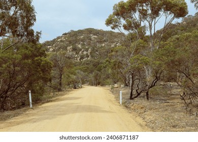 dirt road through australian bushland in you yangs national park