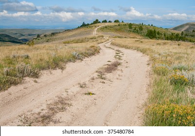 Dirt Road in Wyoming:  A truck trail leads into the hills of southwest Wyoming.
