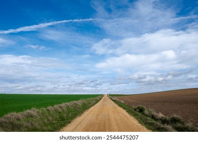 dirt roads traveled by pilgrims along the Camino de Santiago between the Via de la Plata, concept of travel, pilgrimage, solitary. - Powered by Shutterstock