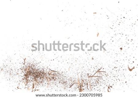 Dirt, soil dust, dry grass isolated on white background, with clipping path