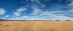 A Dirt Track Leads Through Northern Cape Desert Landscape, Southern Africa