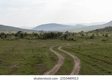 Dirt track roads for safari vehicles to travel through the Masaai Mara Reserve in Kenya, for safari toursits to go on game drives