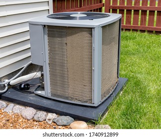 Dirty  Air Conditioning Unit Before And After Cleaning. Concept Of Home Air Conditioner Repair, Service, Cleaning And Maintenance