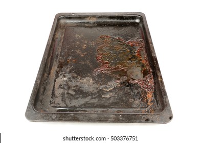 Dirty Baking Tray Isolated On White Background