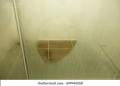 The Dirty Bathroom, Soap Scrum And Lime Scale On Shower Glass Door, Nobody