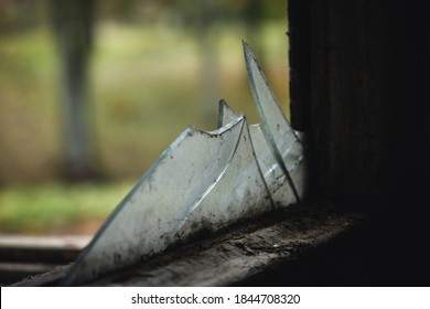 Dirty And Broken Glass, Broken Window. Abandoned House. Poverty, Scary Interior. Selective Focus