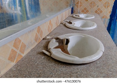 Dirty And Broken Of Sink In Rest Room