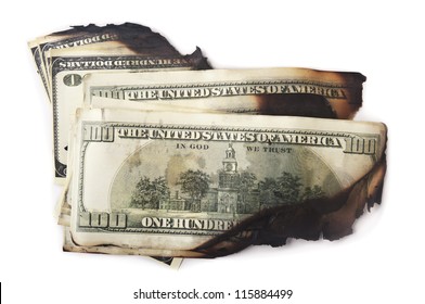 dirty and burn dollars isolated on white background