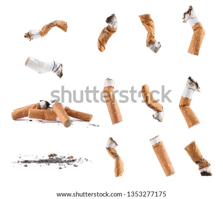Dirty cigarette buds isolated set