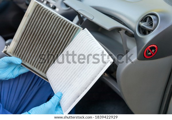 Dirty and\
clean cabin pollen air filter for a\
car