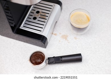 Dirty Coffee Machine On The Kitchen Table