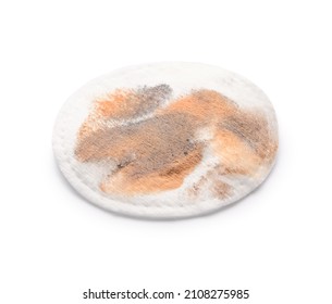 Dirty Cotton Pad After Removing Makeup On White Background